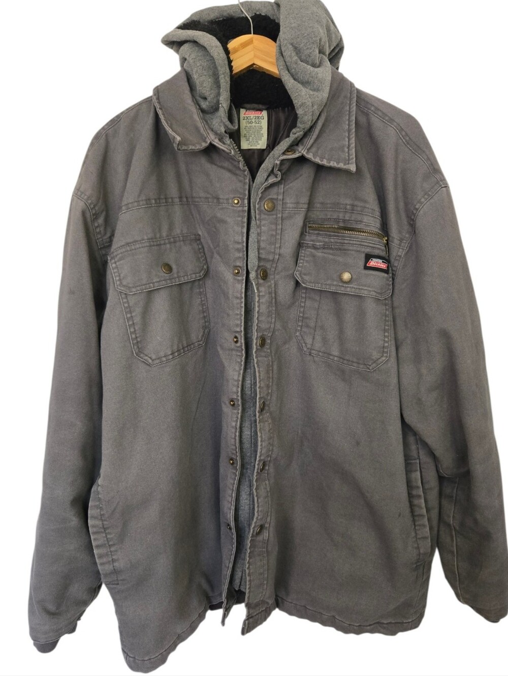 Dickies Sherpa-Lined Hooded Work Jacket | Gray Canvas Duck Coat | Men's 2XL - Picture 2 of 6
